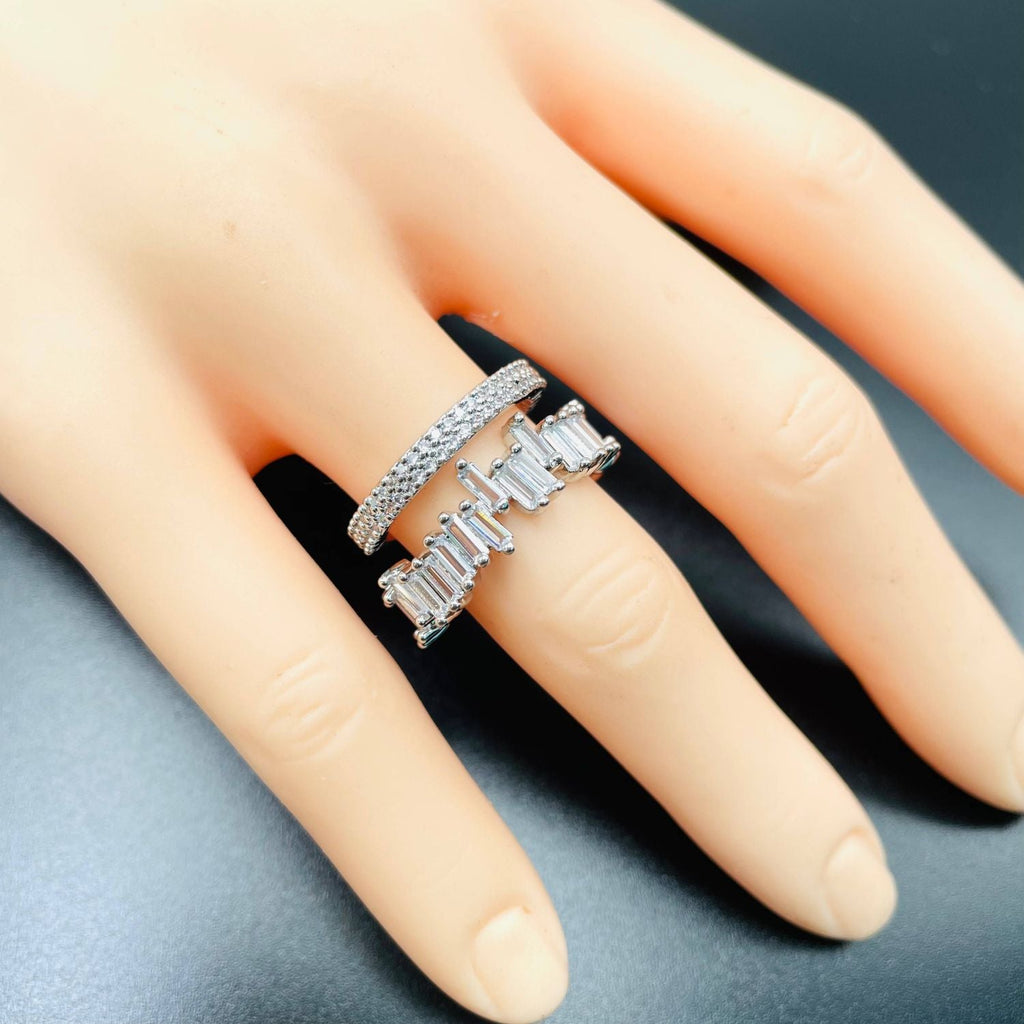 Zig Zag Baguette CZ Silver Anti Tarnish Open Back Ring Bulk
