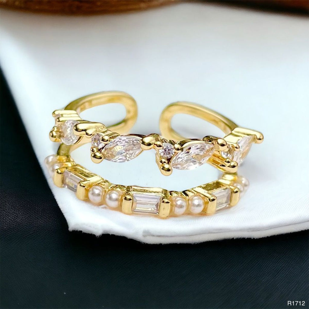 Dual Layer Fancy 18K Gold CZ Anti Tarnish Free Size Ring Bulk