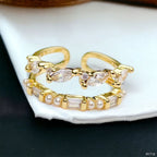 Dual Layer Fancy 18K Gold CZ Anti Tarnish Free Size Ring Bulk