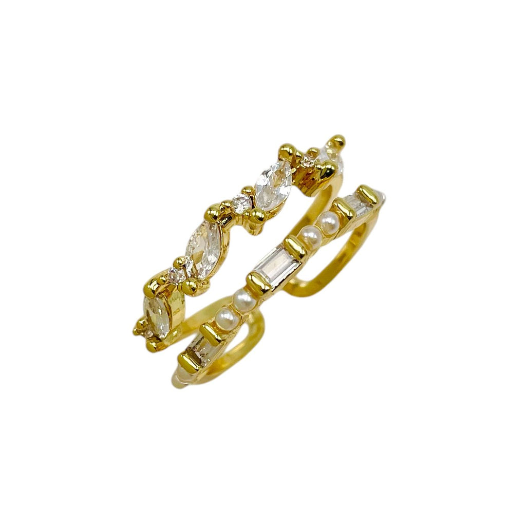Dual Layer Fancy 18K Gold CZ Anti Tarnish Free Size Ring Bulk