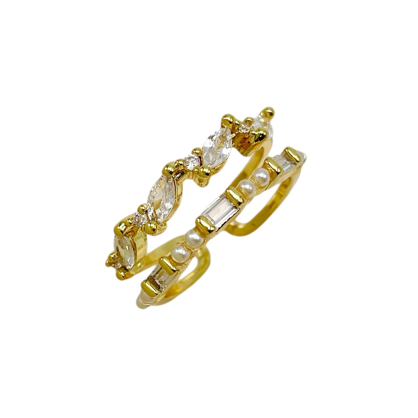Dual Layer Fancy 18K Gold CZ Anti Tarnish Free Size Ring Bulk