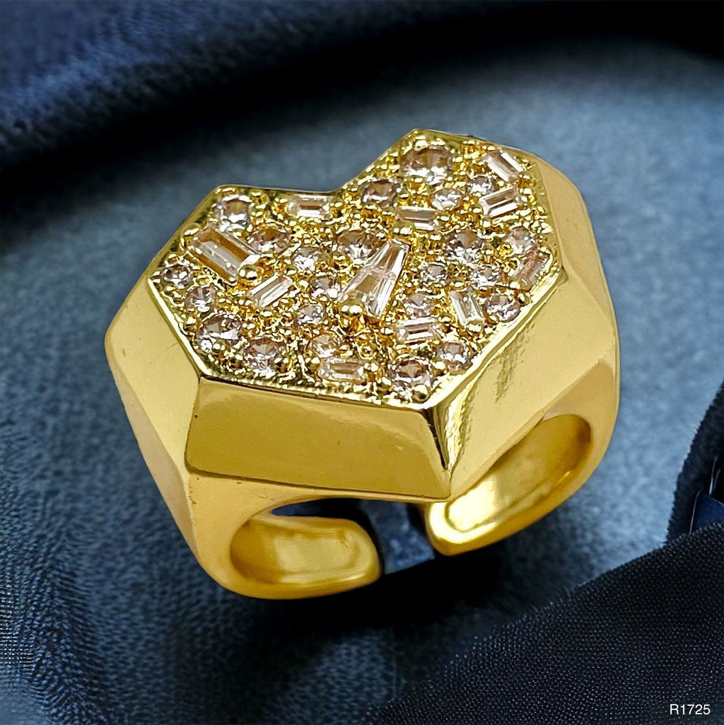 Heart Love Baguette Round Cubic Zirconia 18K Gold Open Back Ring Bulk