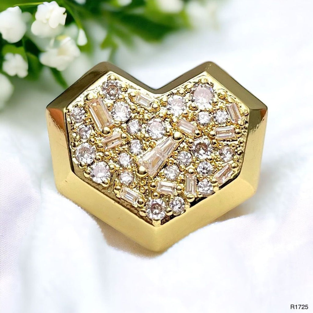 Heart Love Baguette Round Cubic Zirconia 18K Gold Open Back Ring Bulk