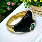 Ying Yang Black White Enamel 18K Gold Free Size Adjustable Ring Bulk