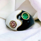 Ying Yang Black White Enamel 18K Gold Free Size Adjustable Ring Bulk