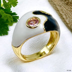Ying Yang Black White Enamel 18K Gold Free Size Adjustable Ring Bulk