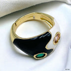 Ying Yang Black White Enamel 18K Gold Free Size Adjustable Ring Bulk