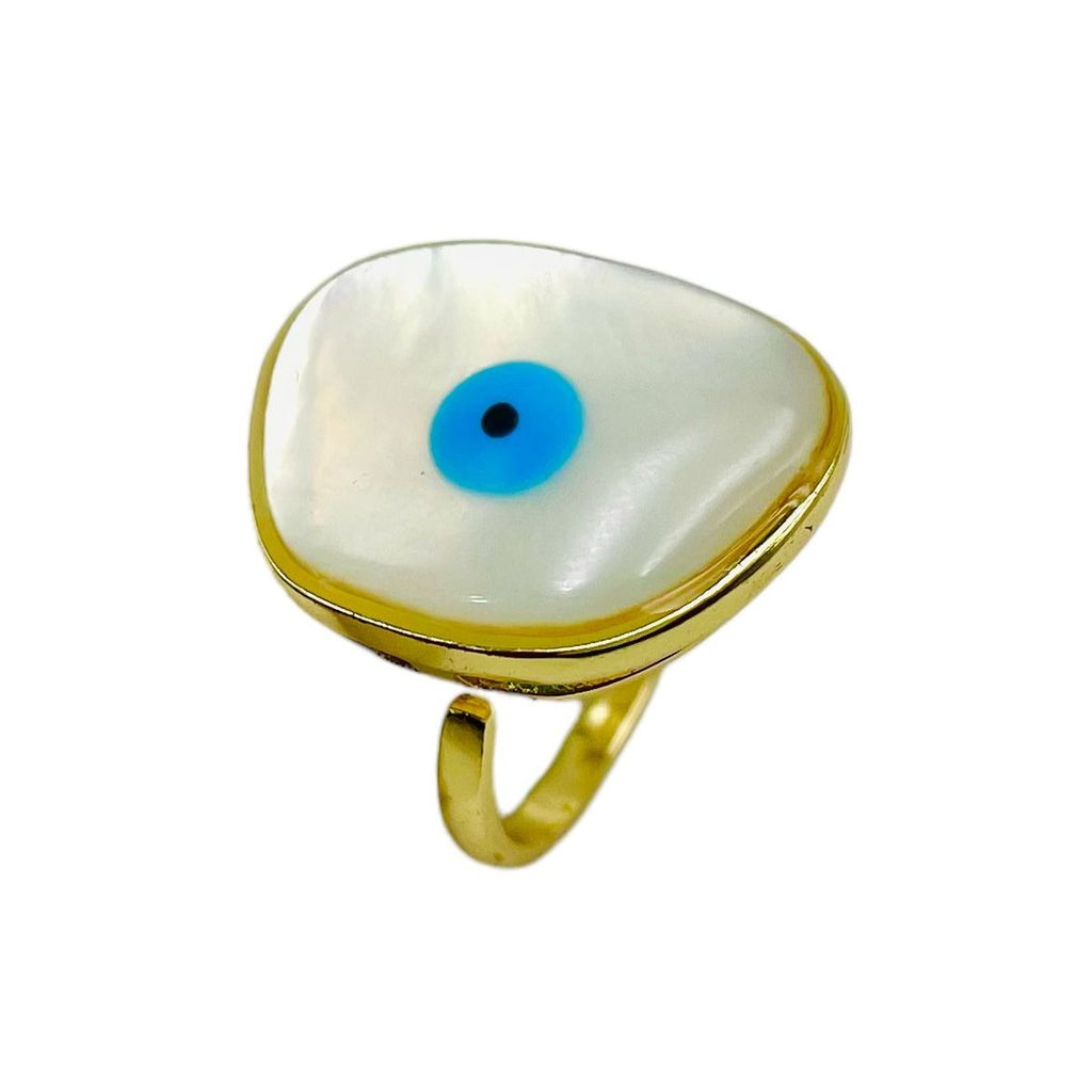 Fancy Shape Evil Eye Mother Of Pearl Gold Anti Tarnish Ring Bulk