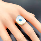 Fancy Shape Evil Eye Mother Of Pearl Gold Anti Tarnish Ring Bulk