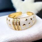 Star White Enamel CZ 18K Gold Anti Tarnish Free Size Band Ring Bulk