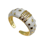 Star White Enamel CZ 18K Gold Anti Tarnish Free Size Band Ring Bulk
