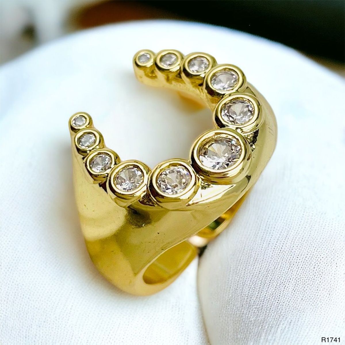 Horse Shoe Cubic Zirconia 18K Gold Anti Tarnish Free Size Ring Bulk
