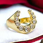 Horse Shoe Cubic Zirconia 18K Gold Anti Tarnish Free Size Ring Bulk