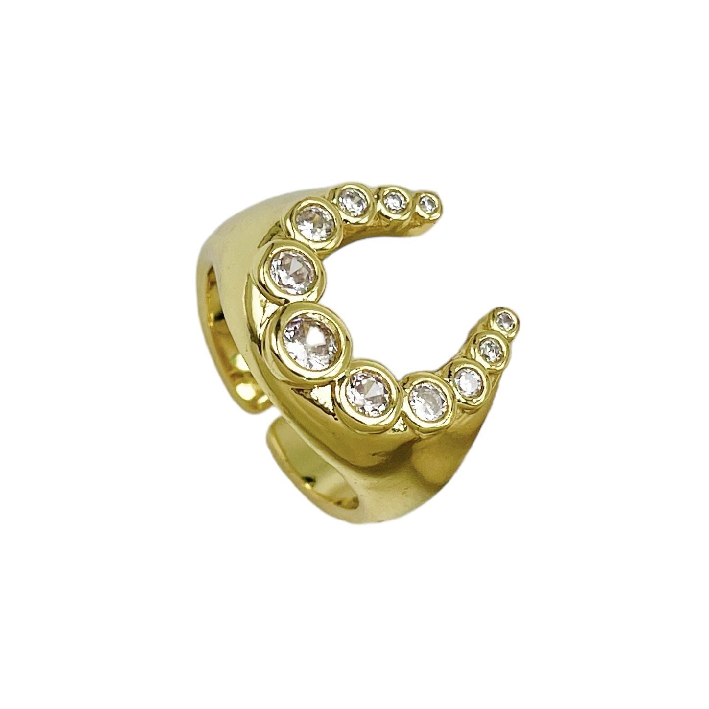 Horse Shoe Cubic Zirconia 18K Gold Anti Tarnish Free Size Ring Bulk