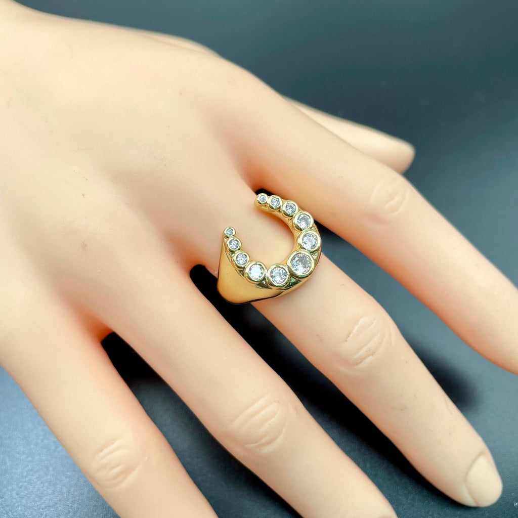 Horse Shoe Cubic Zirconia 18K Gold Anti Tarnish Free Size Ring Bulk