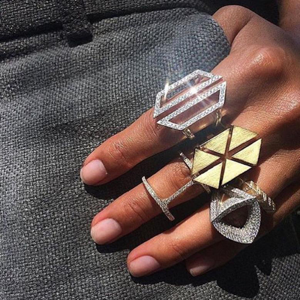 Origami Triangle Cut Out Glossy Gold Anti Tarnish Free Size Ring Bulk