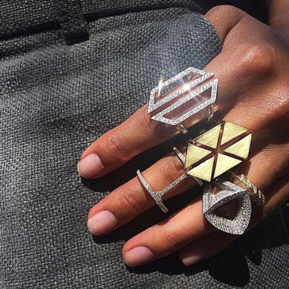 Origami Triangle Cut Out Glossy Gold Anti Tarnish Free Size Ring Bulk