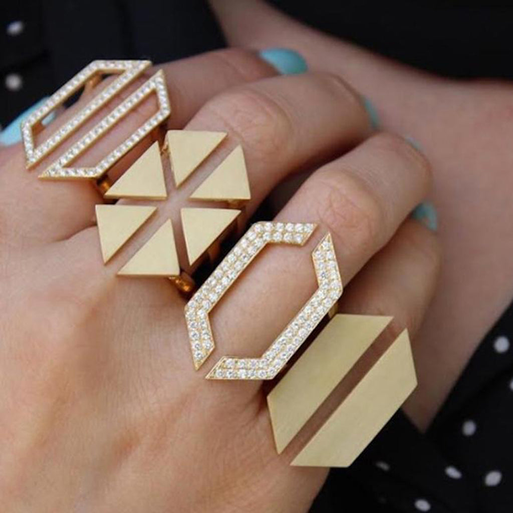 Origami Triangle Cut Out Glossy Gold Anti Tarnish Free Size Ring Bulk