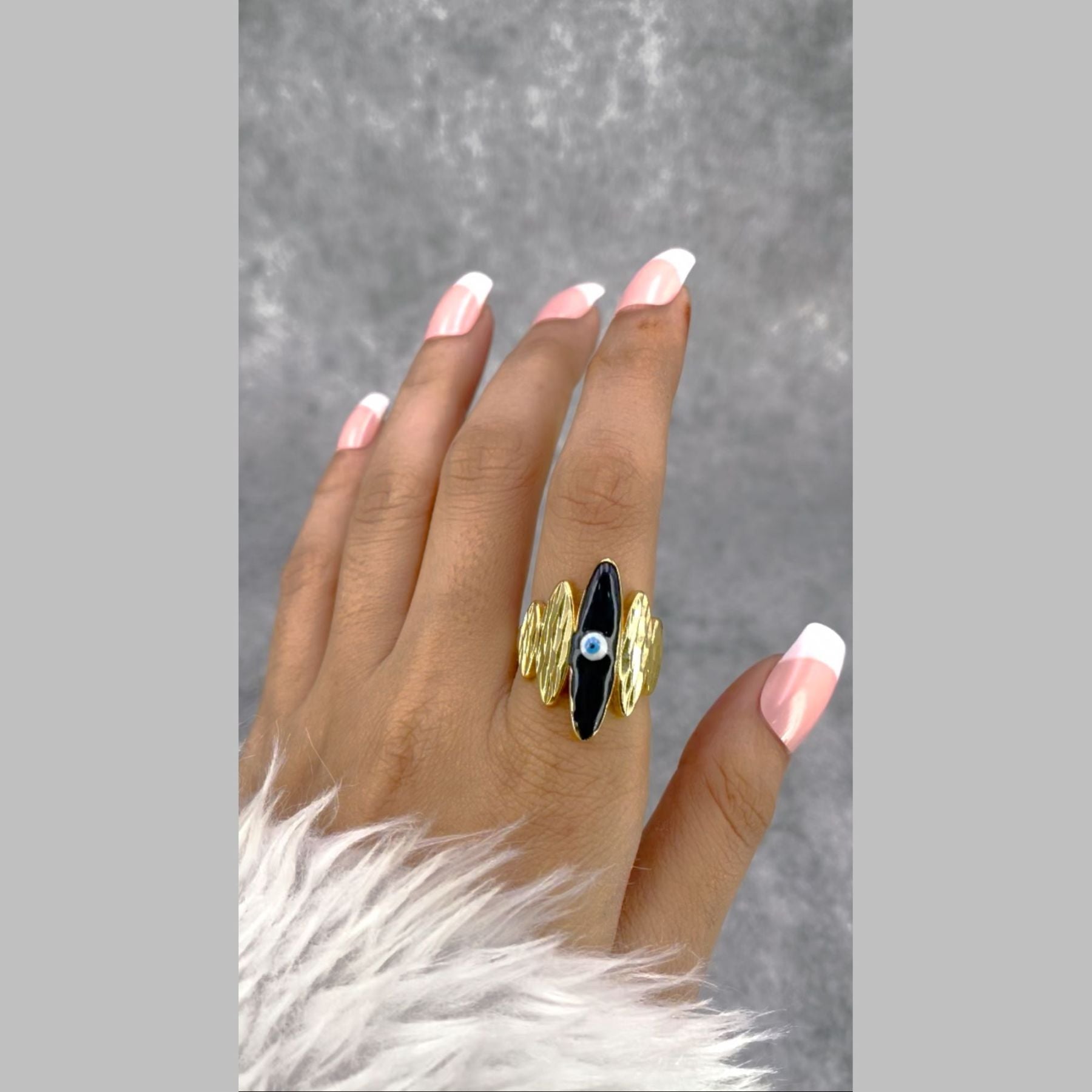 Pink Enamel Evil Eye 5 Beaten Gold Layers Anti Tarnish Ring Bulk