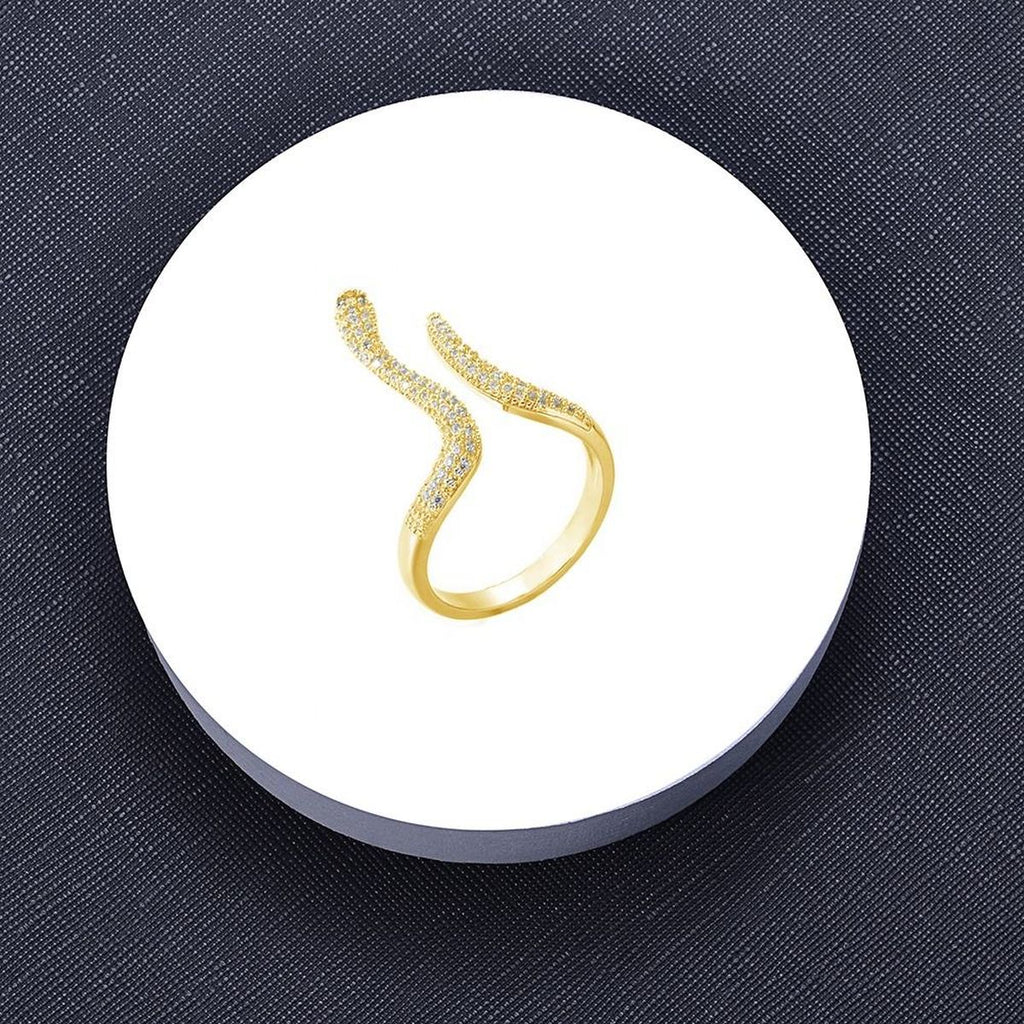 Snake Dainty Green Eye Cubic Zirconia 18K Gold Free Size Ring Bulk
