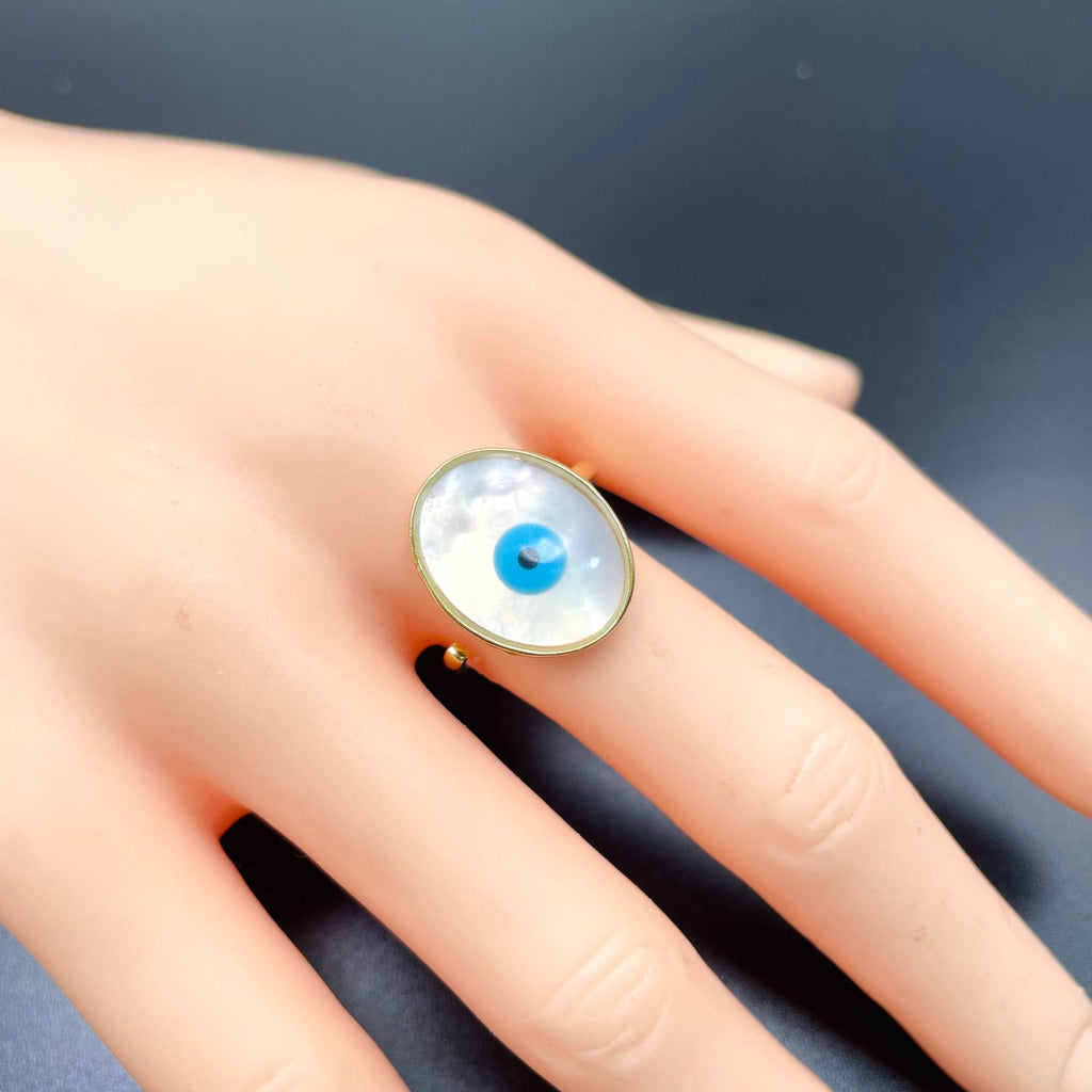 Evil Eye Mother Of Pearl 18K Gold Anti Tarnish Free Size Ring Bulk