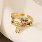 Zip Rainbow Multi Color Zircon Gold Anti Tarnish Free Size Ring Bulk