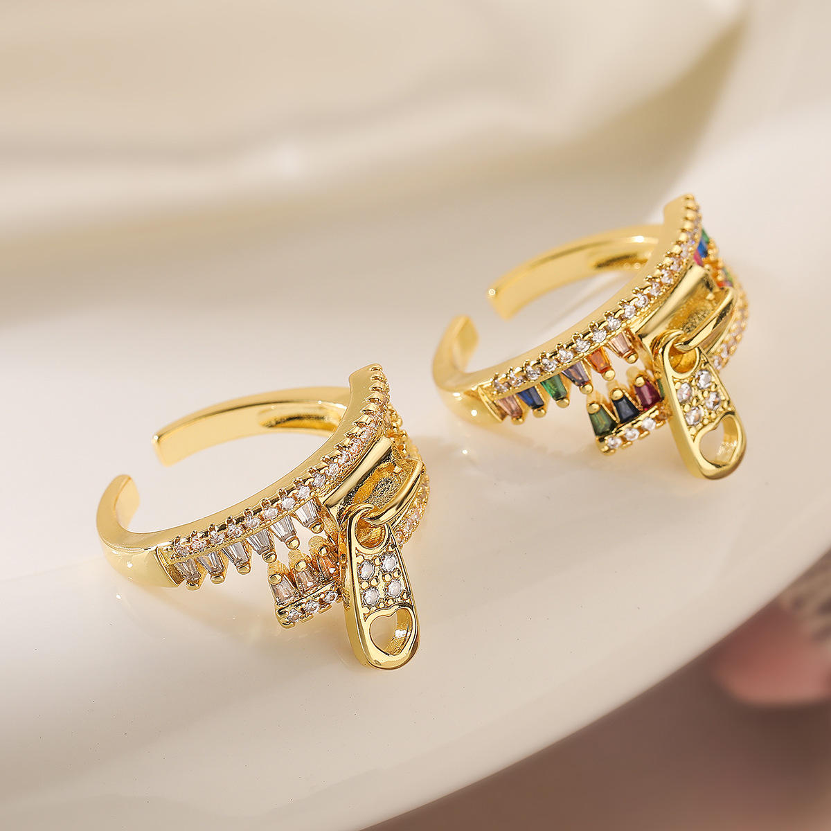 Zip Rainbow Multi Color Zircon Gold Anti Tarnish Free Size Ring Bulk Main image