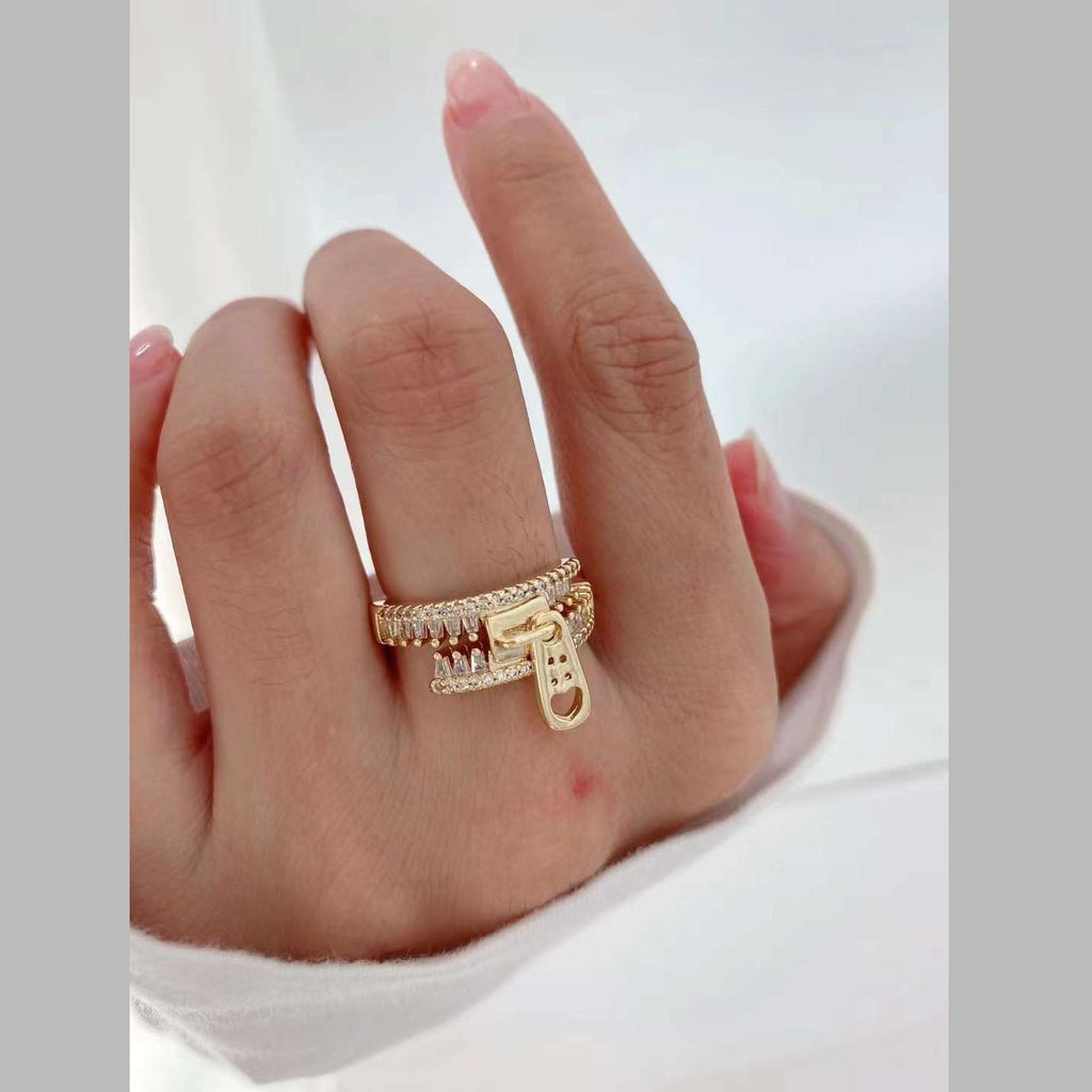 Zip Rainbow Multi Color Zircon Gold Anti Tarnish Free Size Ring Bulk