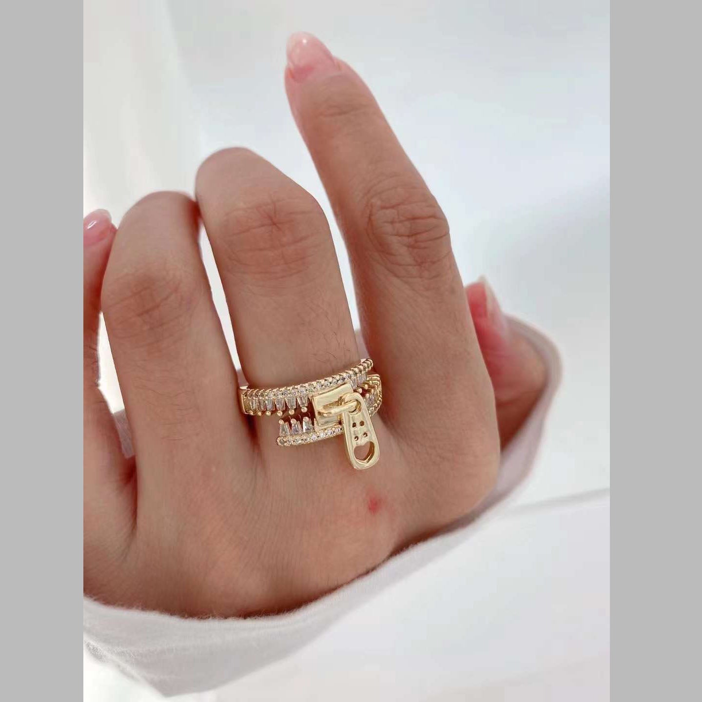 Zip Rainbow Multi Color Zircon Gold Anti Tarnish Free Size Ring Bulk