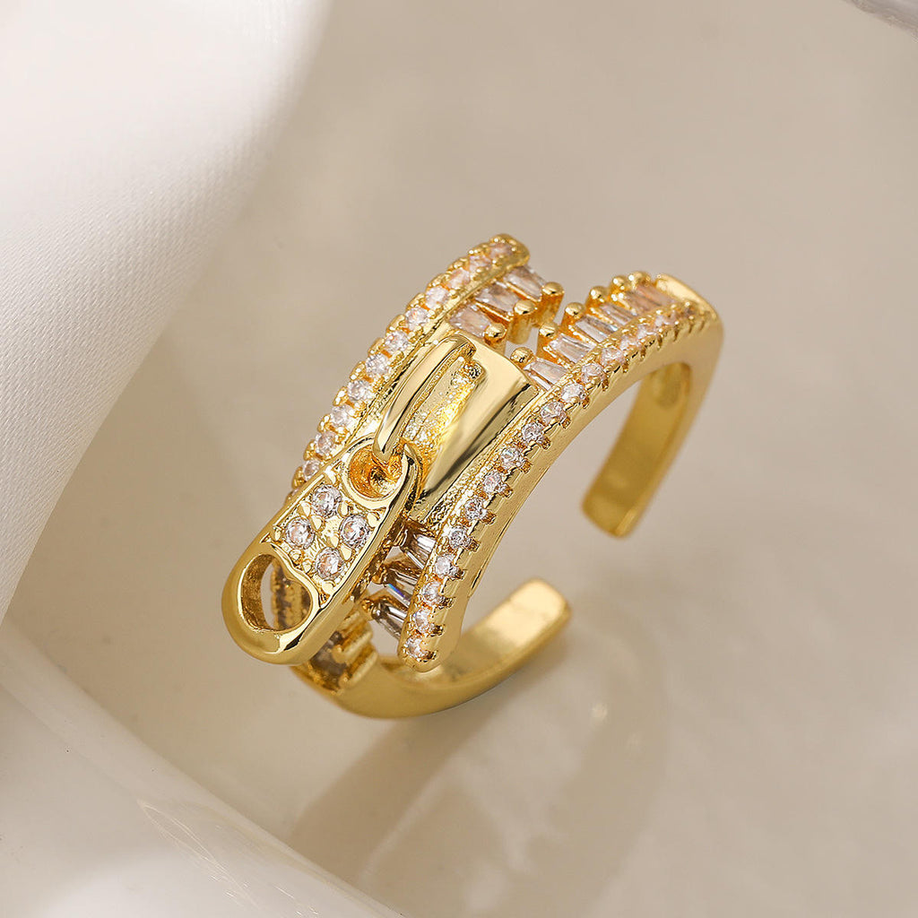 Zip Rainbow Multi Color Zircon Gold Anti Tarnish Free Size Ring Bulk