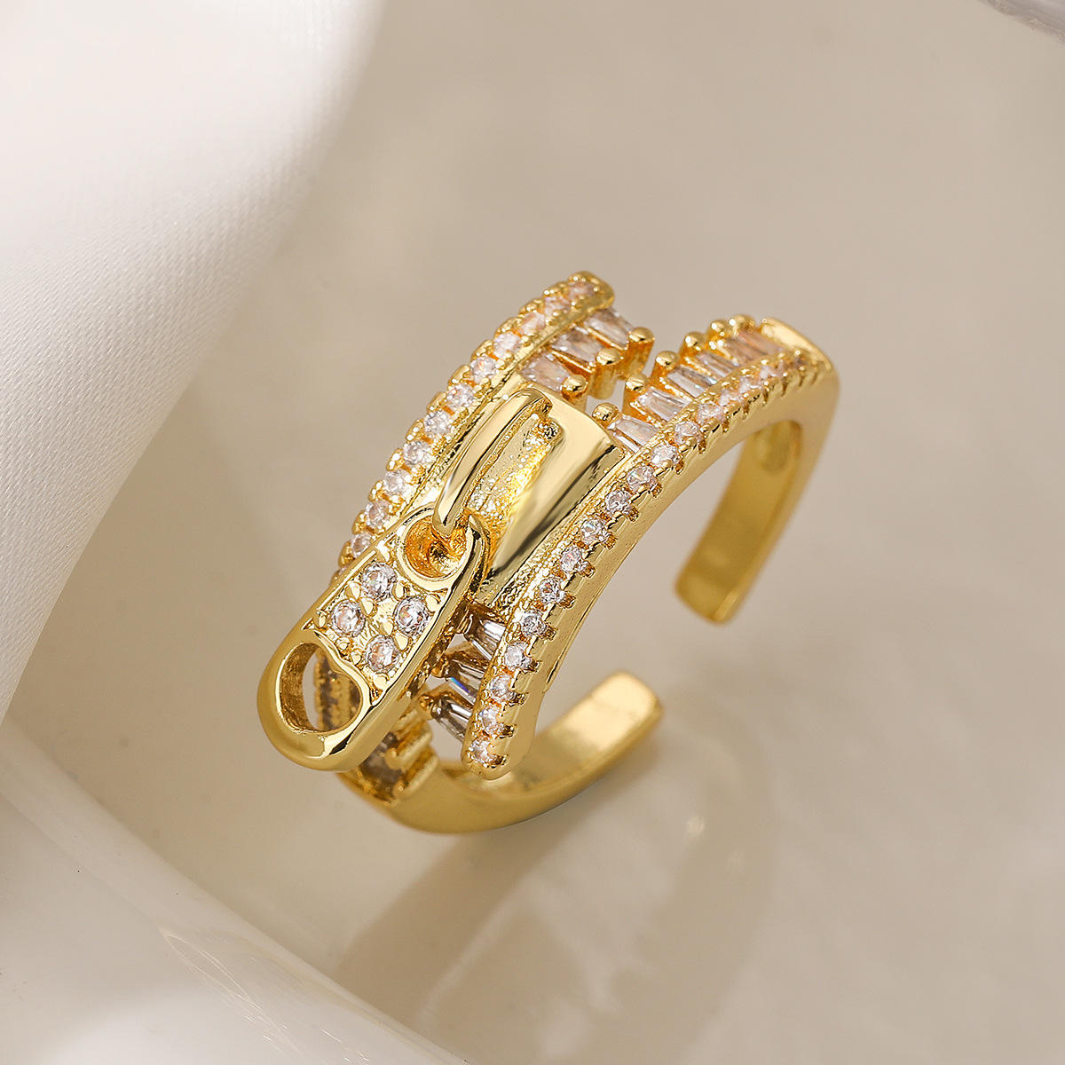 Zip Rainbow Multi Color Zircon Gold Anti Tarnish Free Size Ring Bulk
