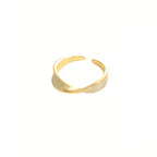 White Enamel Ribbon Cross Over Gold Anti Tarnish Open Back Ring Bulk