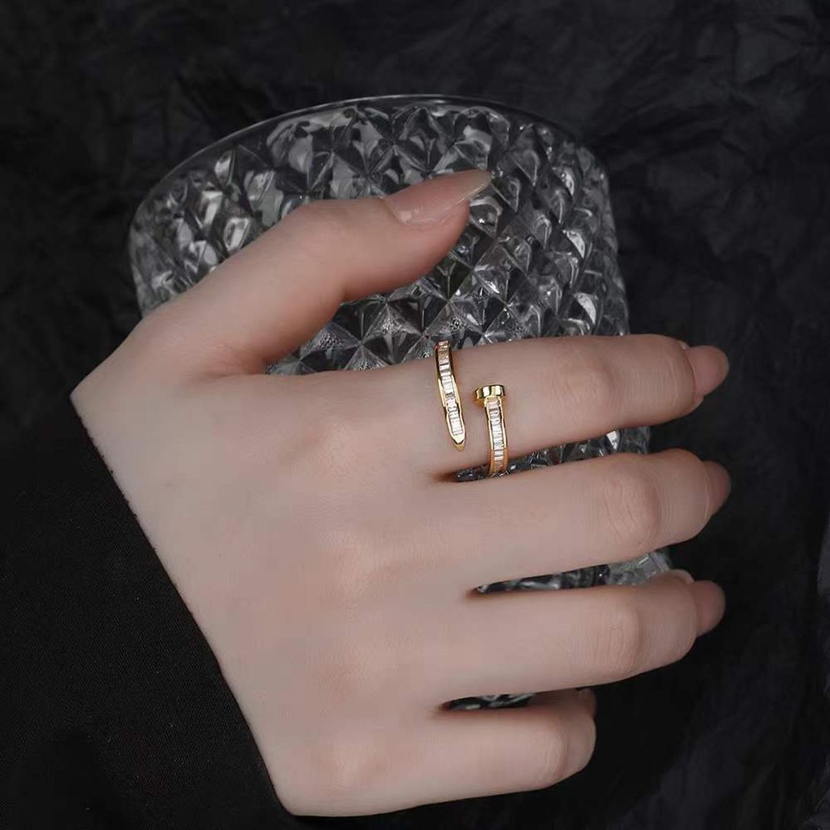 Nail Screw Baguette Cubic Zirconia Anti Tarnish Free Size Ring Bulk