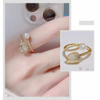 Tulip Flower Pearl CZ 18 Gold Anti Tarnish Free Size Ring Bulk
