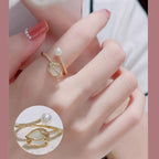 Tulip Flower Pearl CZ 18 Gold Anti Tarnish Free Size Ring Bulk