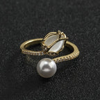 Tulip Flower Pearl CZ 18 Gold Anti Tarnish Free Size Ring Bulk