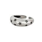 Black Star Glossy Silver Open Back Free Size Band Ring For Women Bulk