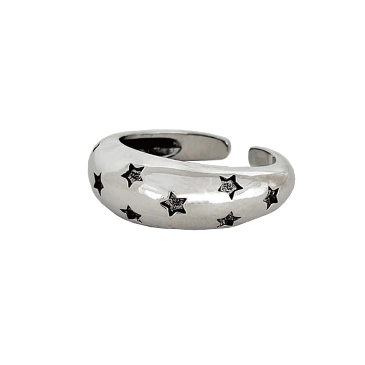 Black Star Glossy Silver Open Back Free Size Band Ring For Women Bulk