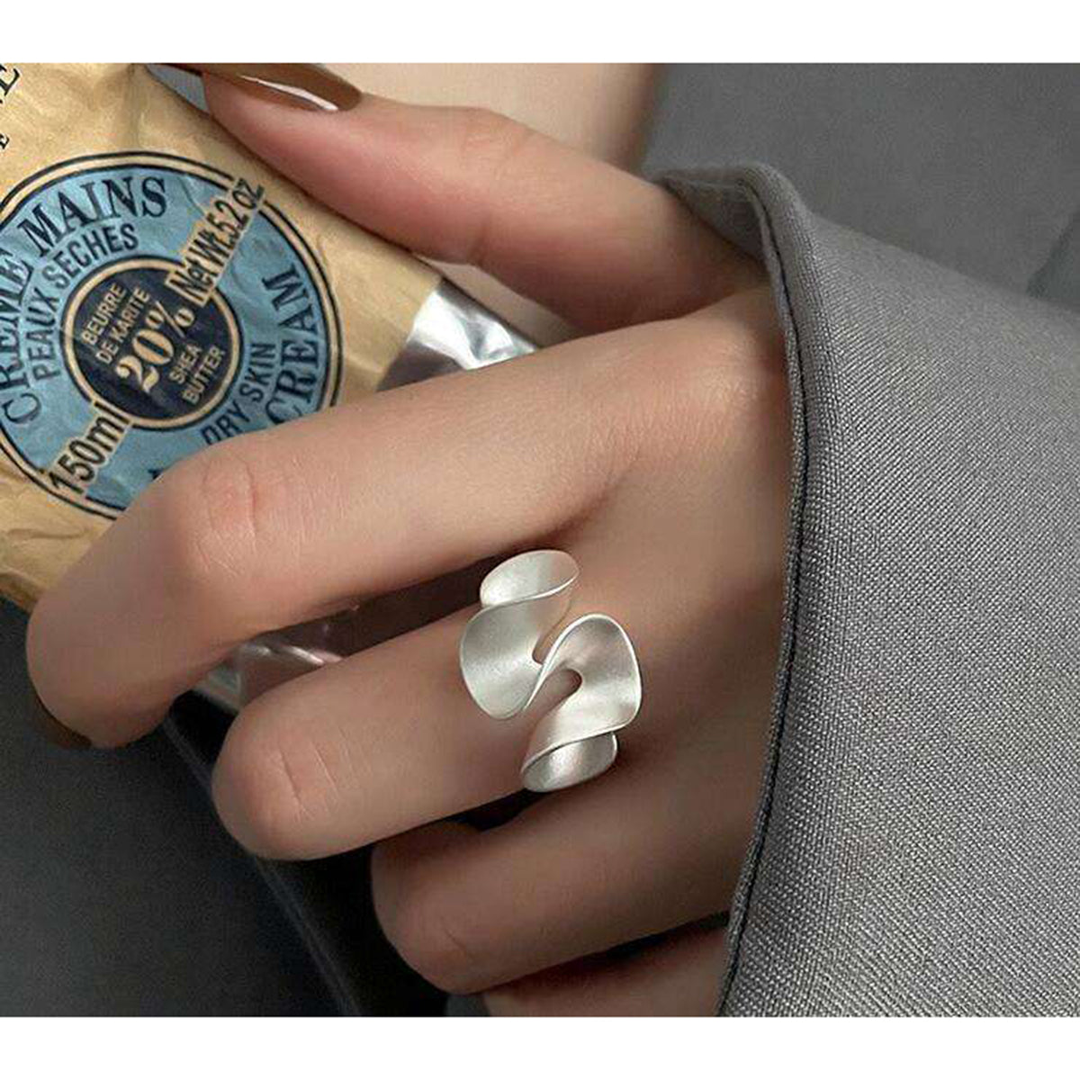 Curly Twisted Frosted Silver Anti Tarnish Open Back Ring Bulk
