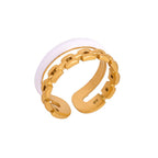 Dual Layer White Enamel Geometric Gold Anti Tarnish Ring Bulk