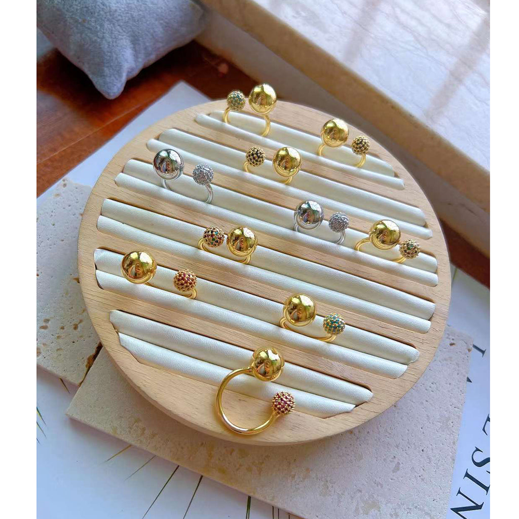 Double CZ 18K Gold Glossy Ball Anti Tarnish Free Size Ring Bulk