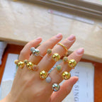 Double CZ 18K Gold Glossy Ball Anti Tarnish Free Size Ring Bulk