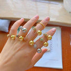Double CZ 18K Gold Glossy Ball Anti Tarnish Free Size Ring Bulk