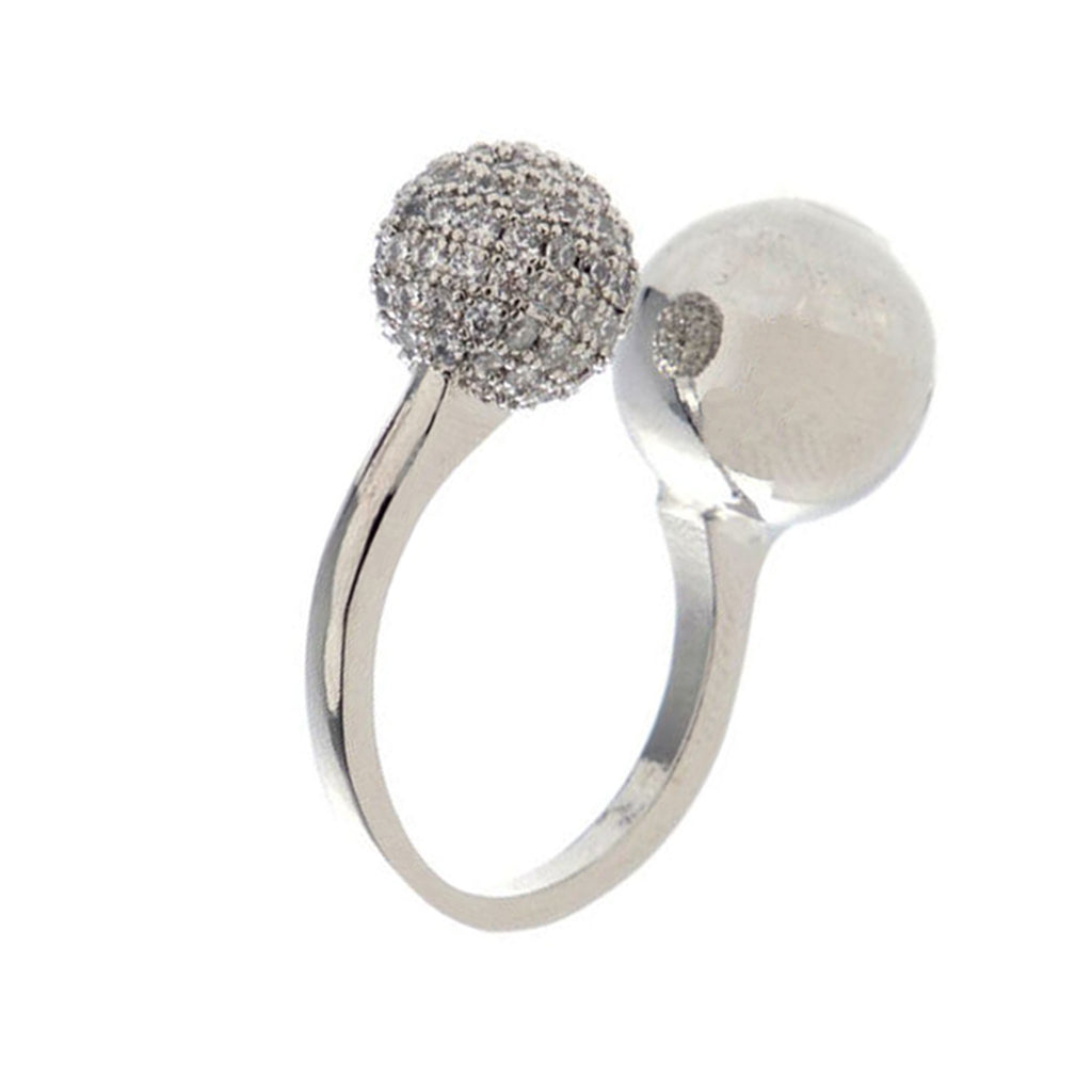 Double CZ 18K Gold Glossy Ball Anti Tarnish Free Size Ring Bulk