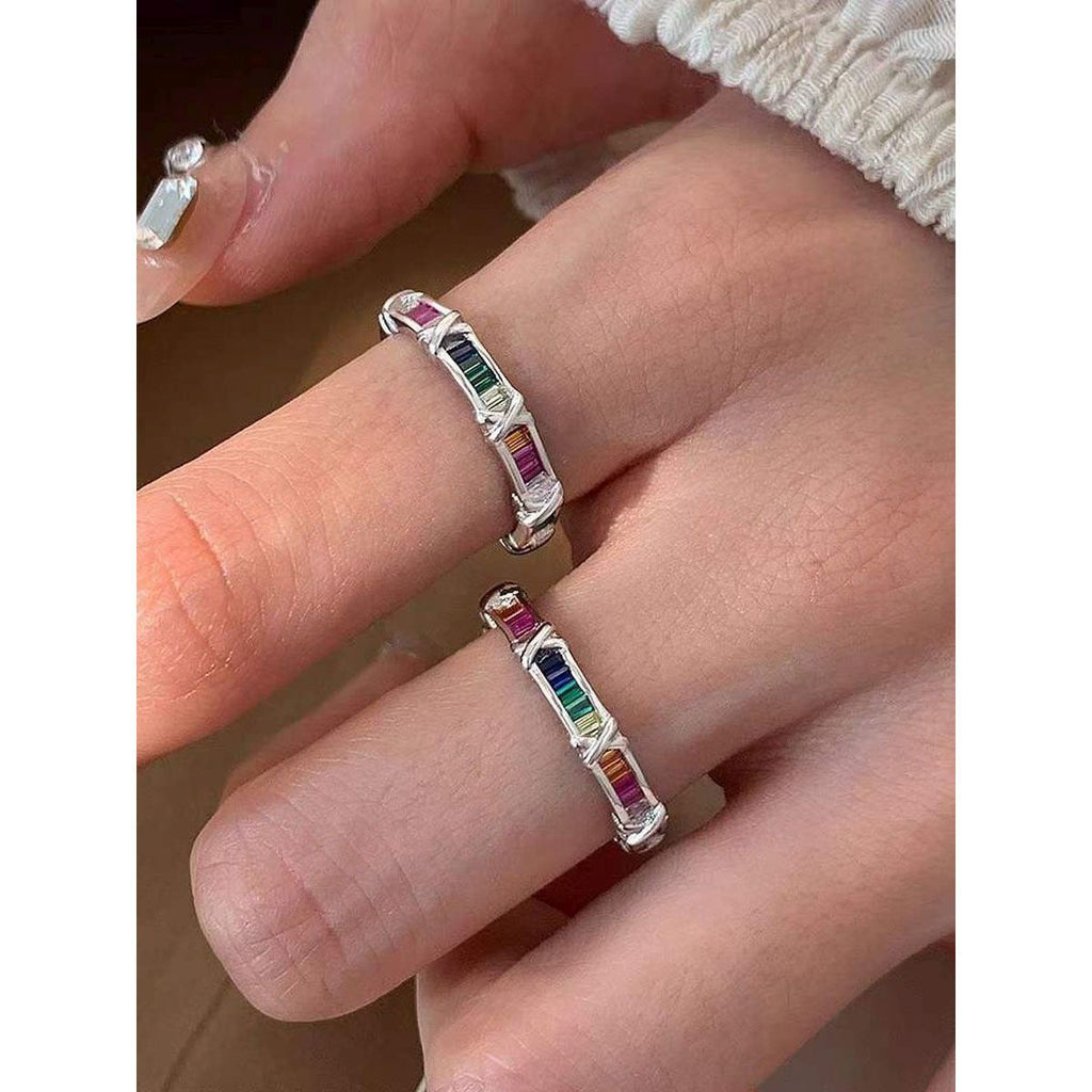 Rainbow Multi Color Silver Anti Tarnish Free Size Adjustable Ring Bulk