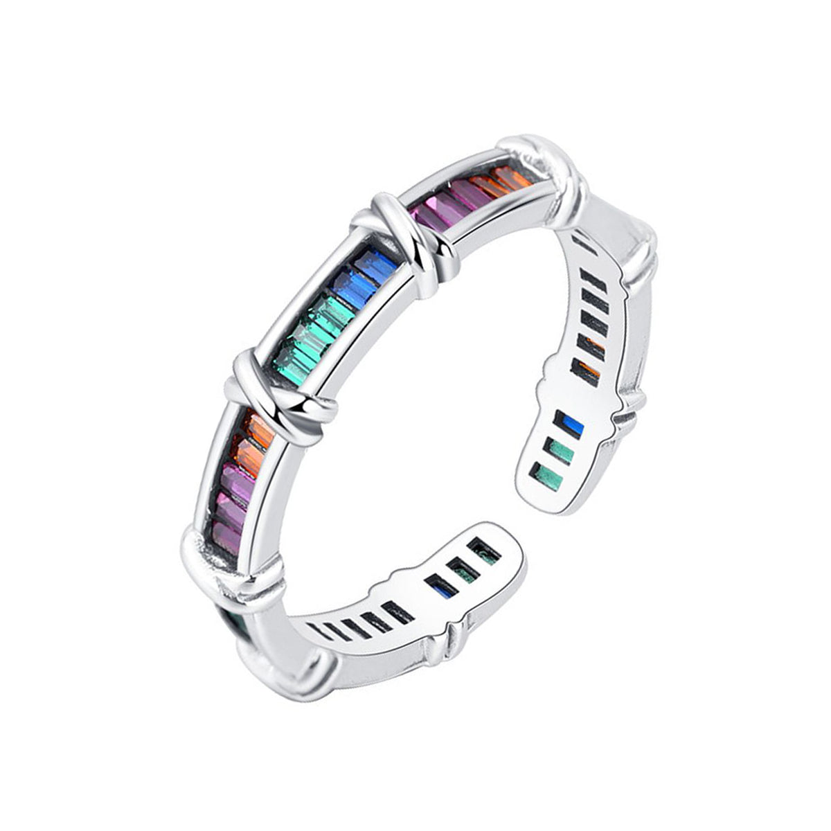 Rainbow Multi Color Silver Anti Tarnish Free Size Adjustable Ring Bulk