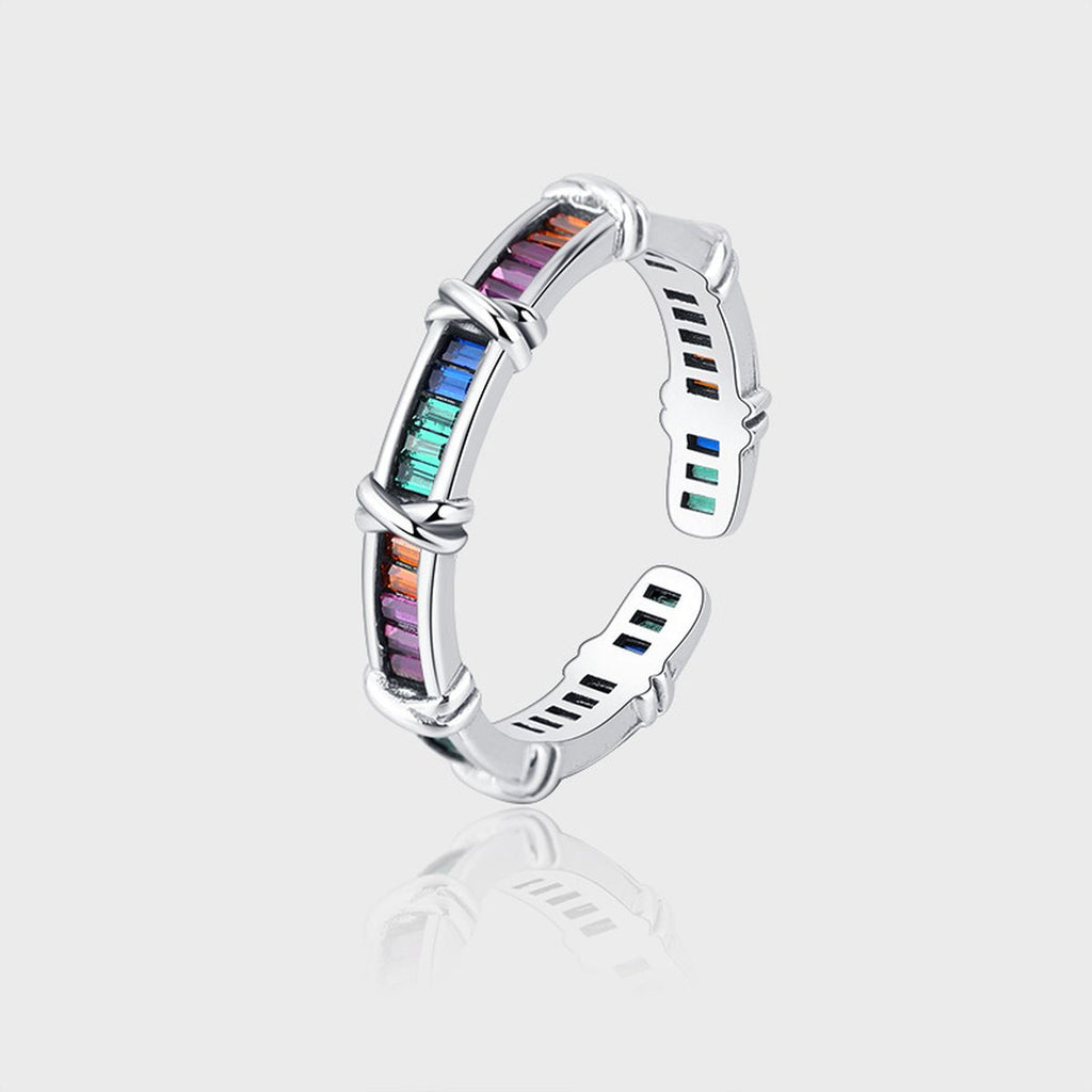 Rainbow Multi Color Silver Anti Tarnish Free Size Adjustable Ring Bulk
