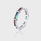Rainbow Multi Color Silver Anti Tarnish Free Size Adjustable Ring Bulk