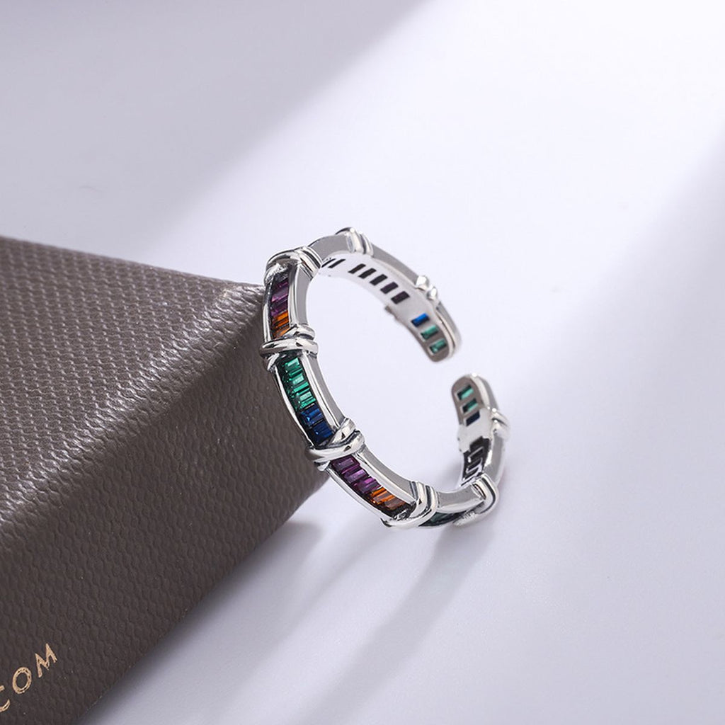 Rainbow Multi Color Silver Anti Tarnish Free Size Adjustable Ring Bulk