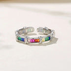 Rainbow Multi Color Silver Anti Tarnish Free Size Adjustable Ring Bulk